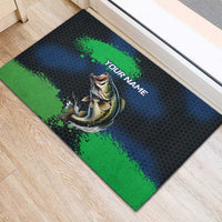 Personalized Bass Fishing Rubber Doormat with Jumping Fish – Green and Black Angler Design - Wonder Print Shop