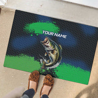 Personalized Bass Fishing Rubber Doormat with Jumping Fish – Green and Black Angler Design - Wonder Print Shop