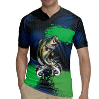 Personalized Bass Fishing Rugby Jersey with Jumping Fish – Green and Black Angler Design - Wonder Print Shop