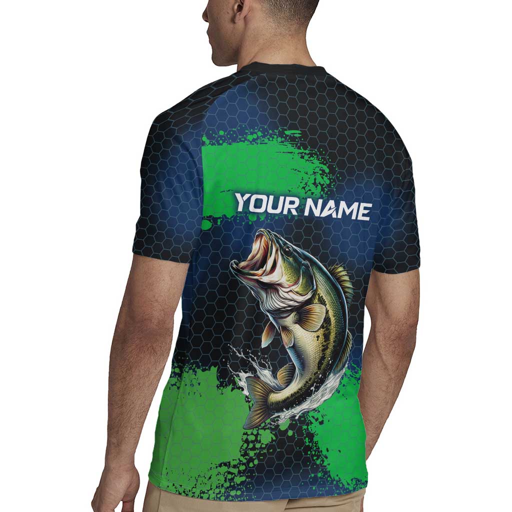 Personalized Bass Fishing Rugby Jersey with Jumping Fish – Green and Black Angler Design - Wonder Print Shop