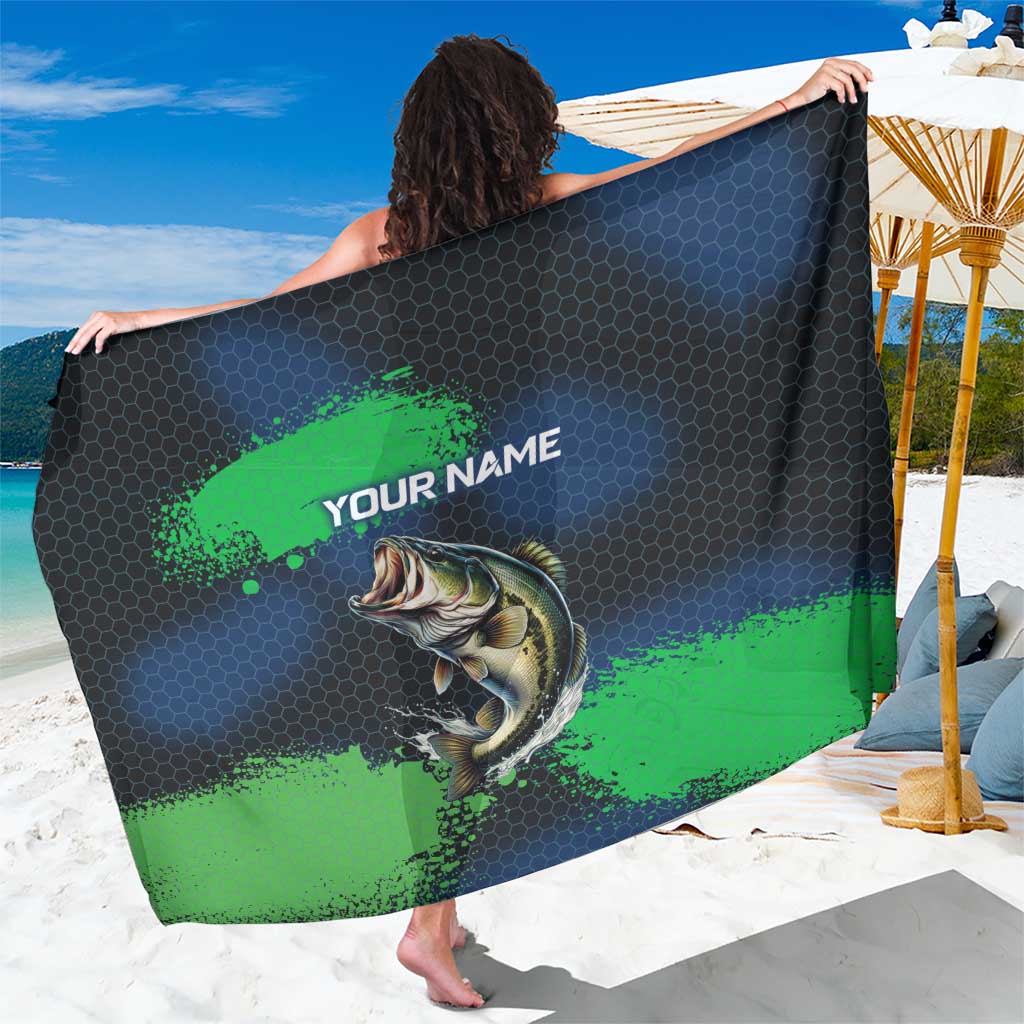 Personalized Bass Fishing Sarong with Jumping Fish – Green and Black Angler Design - Wonder Print Shop