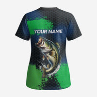 Personalized Bass Fishing Scrub Top with Jumping Fish – Green and Black Angler Design - Wonder Print Shop