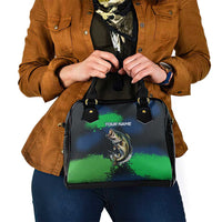 Personalized Bass Fishing Shoulder Handbag with Jumping Fish – Green and Black Angler Design - Wonder Print Shop