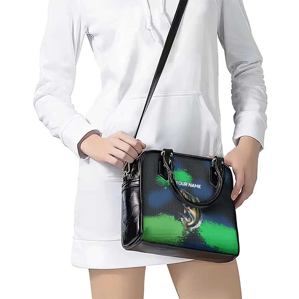 Personalized Bass Fishing Shoulder Handbag with Jumping Fish – Green and Black Angler Design - Wonder Print Shop