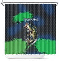 Personalized Bass Fishing Shower Curtain with Jumping Fish – Green and Black Angler Design - Wonder Print Shop