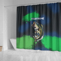 Personalized Bass Fishing Shower Curtain with Jumping Fish – Green and Black Angler Design - Wonder Print Shop