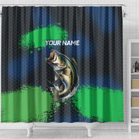 Personalized Bass Fishing Shower Curtain with Jumping Fish – Green and Black Angler Design - Wonder Print Shop