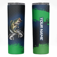 Personalized Bass Fishing Skinny Tumbler with Jumping Fish – Green and Black Angler Design - Wonder Print Shop