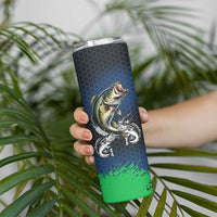 Personalized Bass Fishing Skinny Tumbler with Jumping Fish – Green and Black Angler Design - Wonder Print Shop