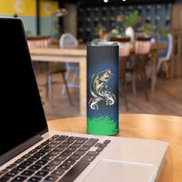 Personalized Bass Fishing Skinny Tumbler with Jumping Fish – Green and Black Angler Design - Wonder Print Shop