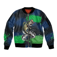 Personalized Bass Fishing Sleeve Zip Bomber Jacket with Jumping Fish – Green and Black Angler Design - Wonder Print Shop