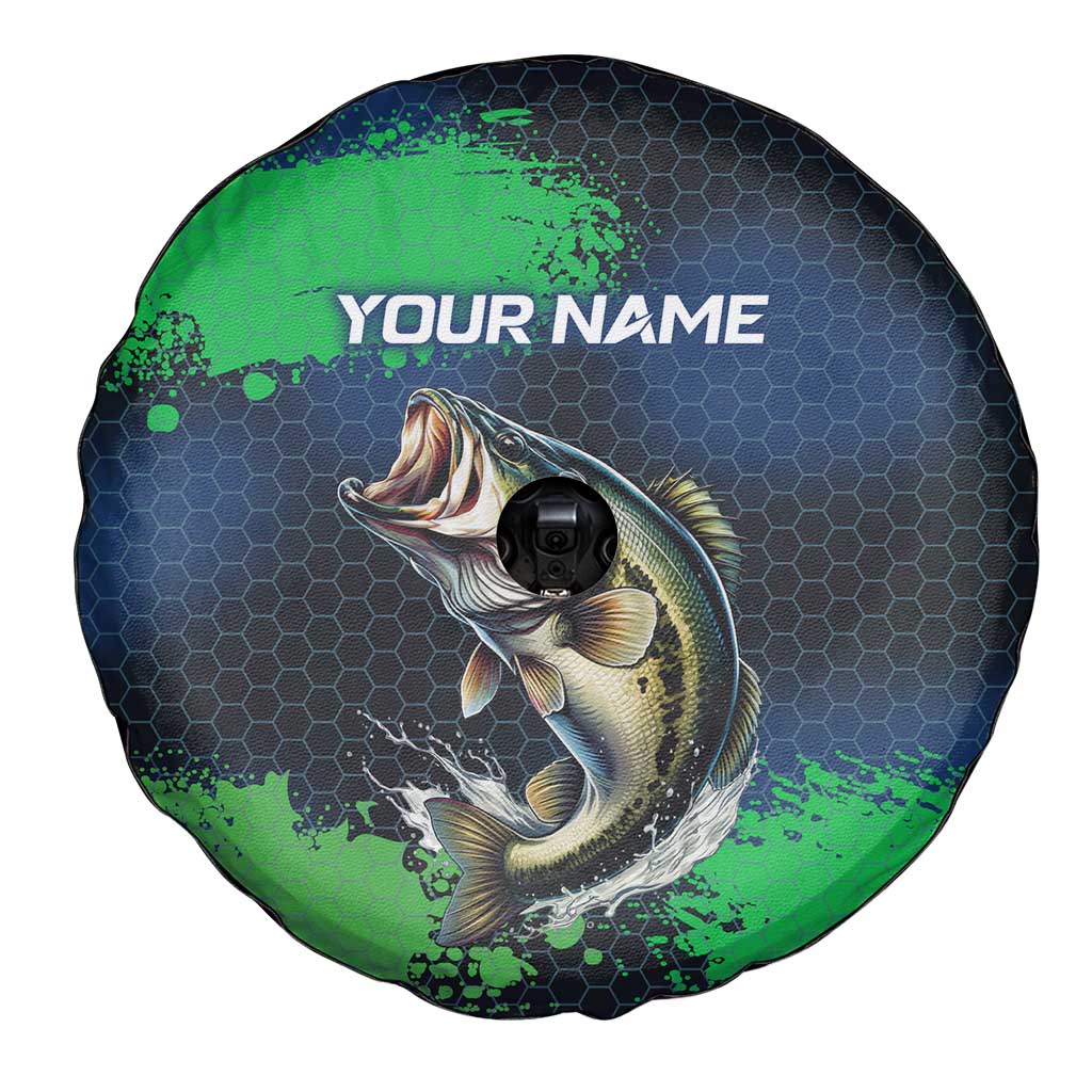 Personalized Bass Fishing Spare Tire Cover with Jumping Fish – Green and Black Angler Design - Wonder Print Shop