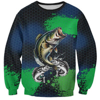 Personalized Bass Fishing Sweatshirt with Jumping Fish – Green and Black Angler Design - Wonder Print Shop