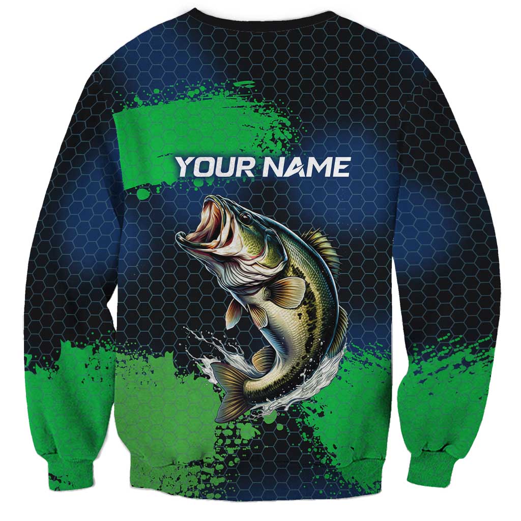 Personalized Bass Fishing Sweatshirt with Jumping Fish – Green and Black Angler Design - Wonder Print Shop