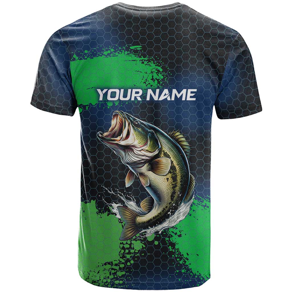 Personalized Bass Fishing T Shirt with Jumping Fish – Green and Black Angler Design - Wonder Print Shop