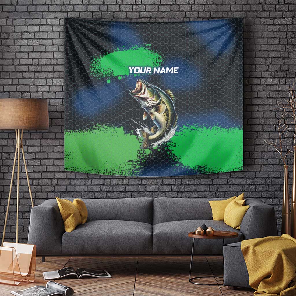 Personalized Bass Fishing Tapestry with Jumping Fish – Green and Black Angler Design - Wonder Print Shop