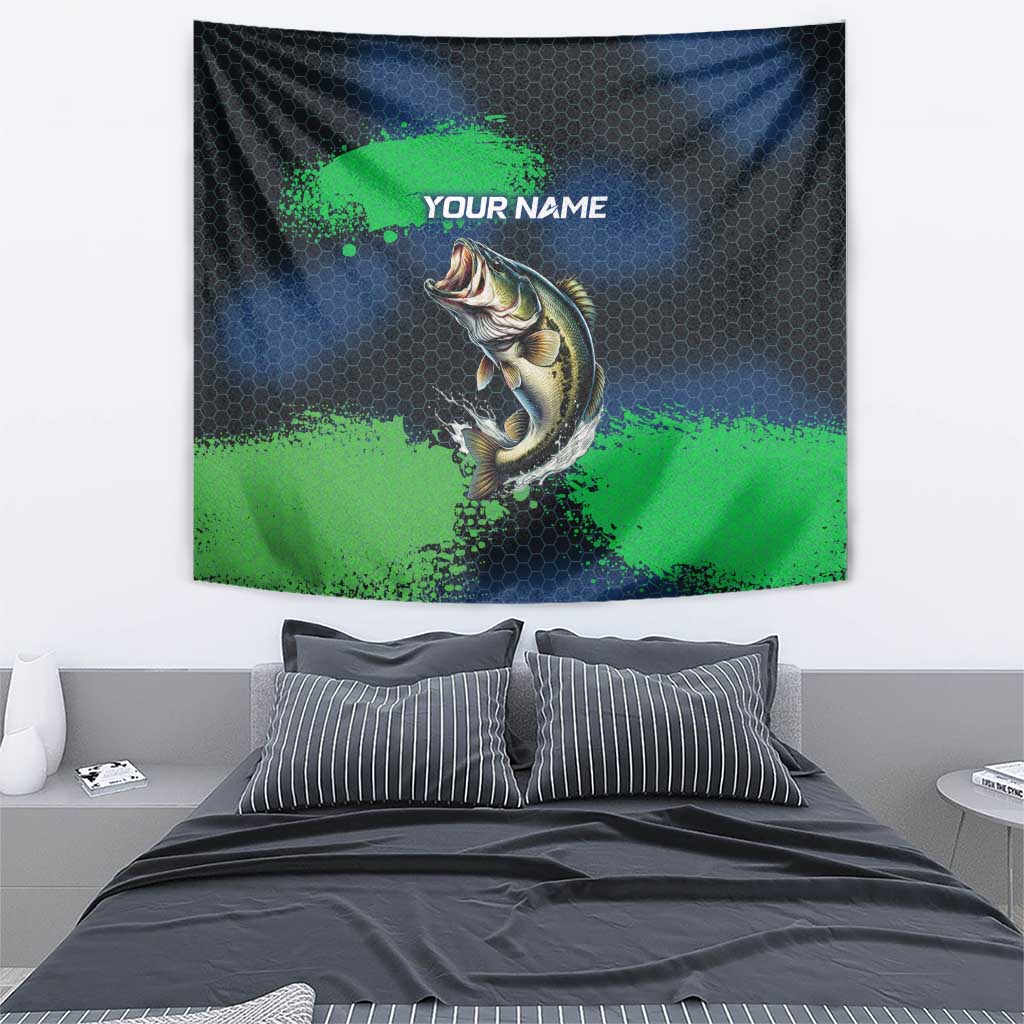 Personalized Bass Fishing Tapestry with Jumping Fish – Green and Black Angler Design - Wonder Print Shop