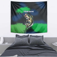 Personalized Bass Fishing Tapestry with Jumping Fish – Green and Black Angler Design - Wonder Print Shop