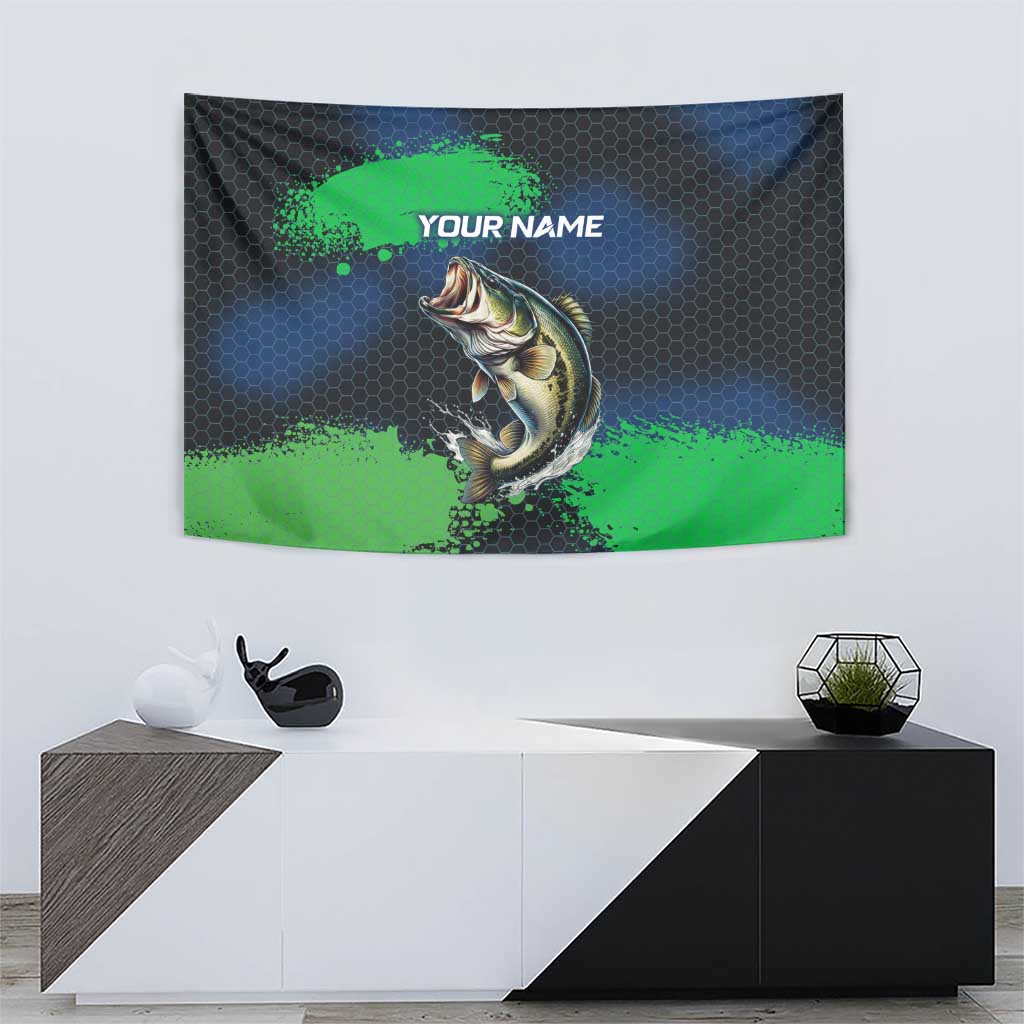 Personalized Bass Fishing Tapestry with Jumping Fish – Green and Black Angler Design - Wonder Print Shop