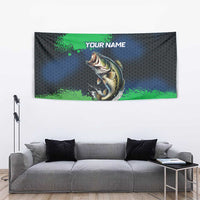 Personalized Bass Fishing Tapestry with Jumping Fish – Green and Black Angler Design - Wonder Print Shop
