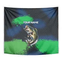 Personalized Bass Fishing Tapestry with Jumping Fish – Green and Black Angler Design - Wonder Print Shop