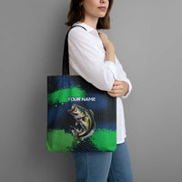 Personalized Bass Fishing Tote Bag with Jumping Fish – Green and Black Angler Design - Wonder Print Shop
