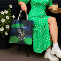Personalized Bass Fishing Tote Bag with Jumping Fish – Green and Black Angler Design - Wonder Print Shop