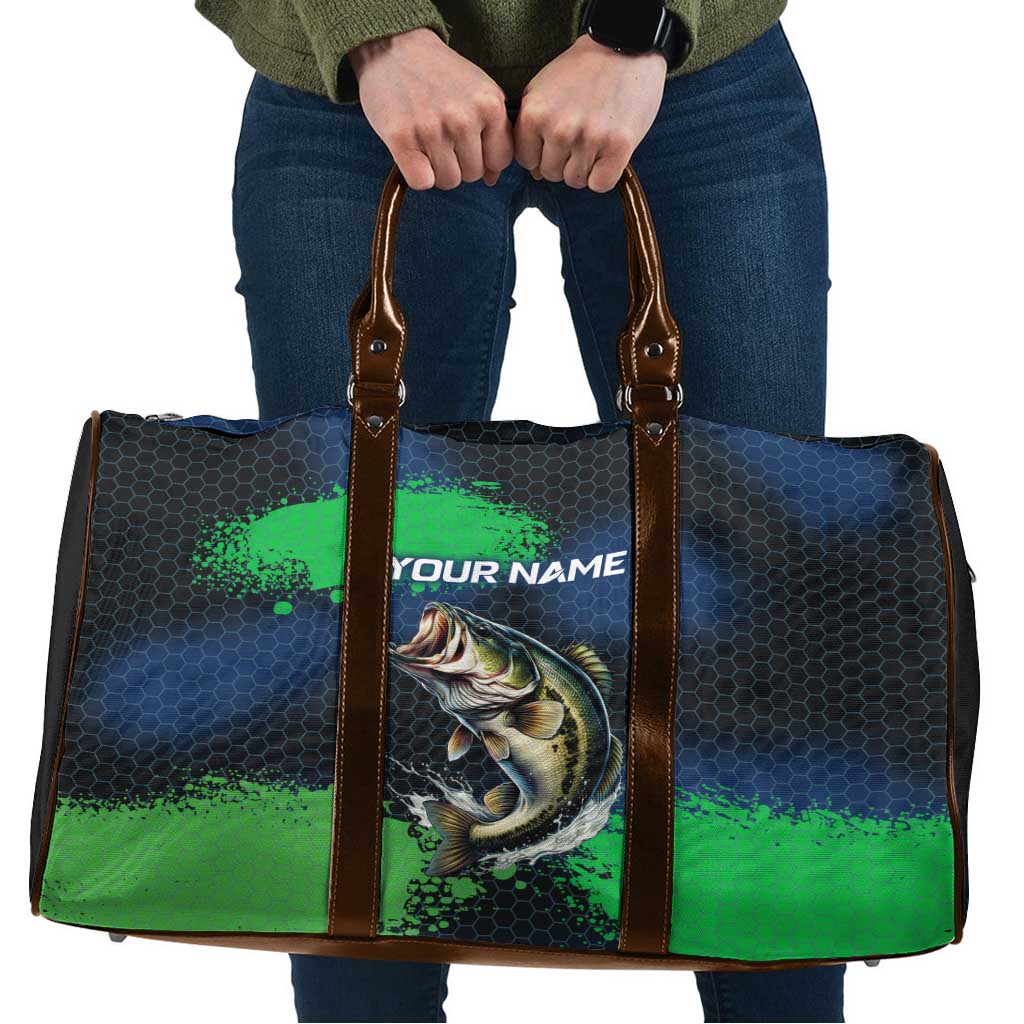 Personalized Bass Fishing Travel Bag with Jumping Fish – Green and Black Angler Design - Wonder Print Shop