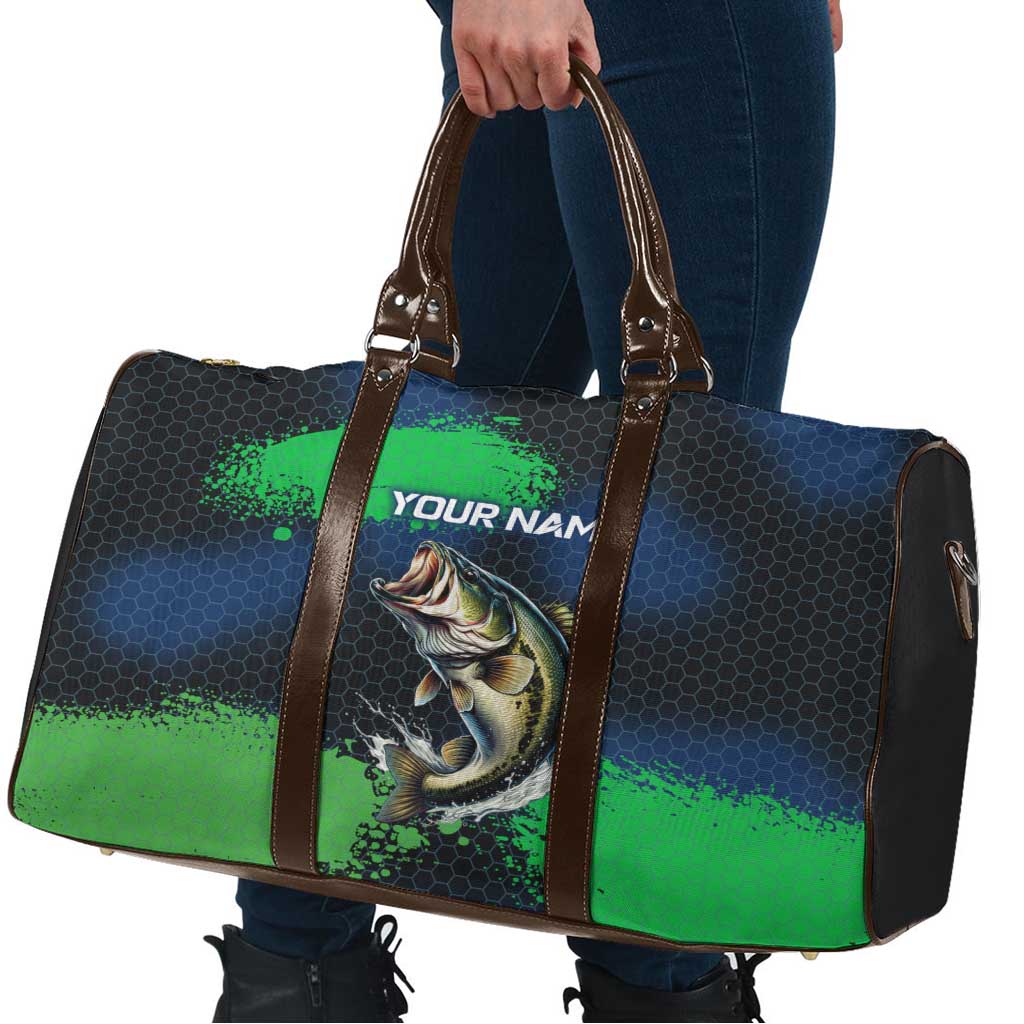Personalized Bass Fishing Travel Bag with Jumping Fish – Green and Black Angler Design - Wonder Print Shop