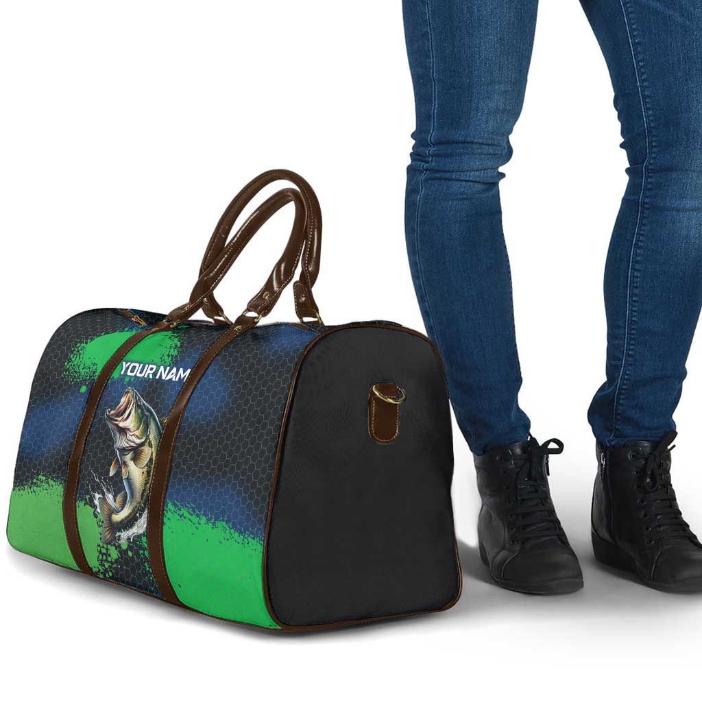 Personalized Bass Fishing Travel Bag with Jumping Fish – Green and Black Angler Design - Wonder Print Shop