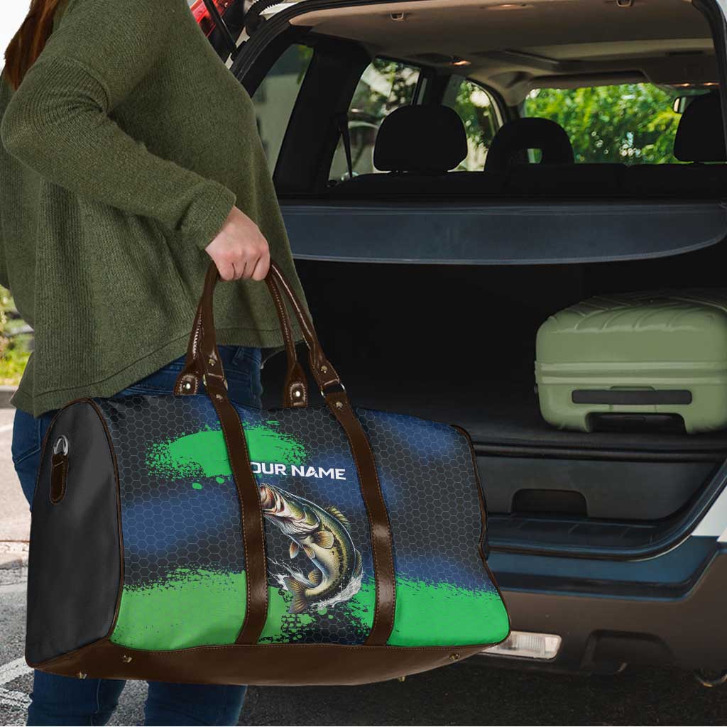 Personalized Bass Fishing Travel Bag with Jumping Fish – Green and Black Angler Design - Wonder Print Shop