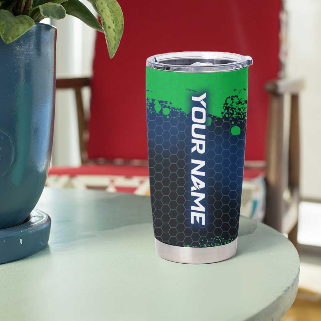 Personalized Bass Fishing Tumbler Cup with Jumping Fish – Green and Black Angler Design - Wonder Print Shop