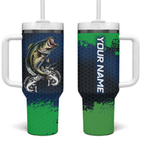 Personalized Bass Fishing Tumbler With Handle with Jumping Fish – Green and Black Angler Design - Wonder Print Shop