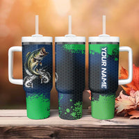 Personalized Bass Fishing Tumbler With Handle with Jumping Fish – Green and Black Angler Design - Wonder Print Shop
