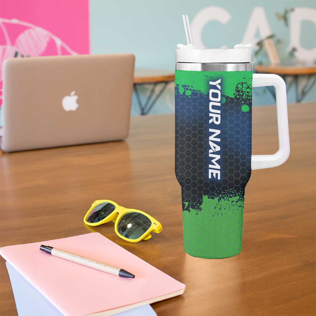 Personalized Bass Fishing Tumbler With Handle with Jumping Fish – Green and Black Angler Design - Wonder Print Shop