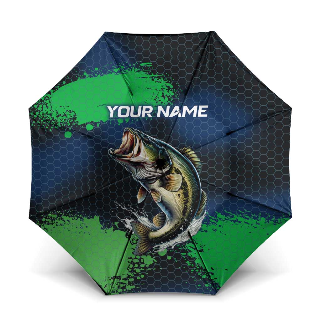 Personalized Bass Fishing Umbrella with Jumping Fish – Green and Black Angler Design - Wonder Print Shop