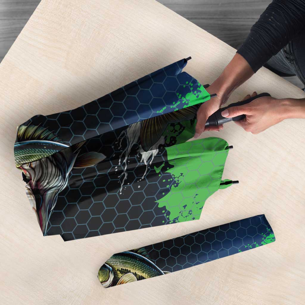Personalized Bass Fishing Umbrella with Jumping Fish – Green and Black Angler Design - Wonder Print Shop