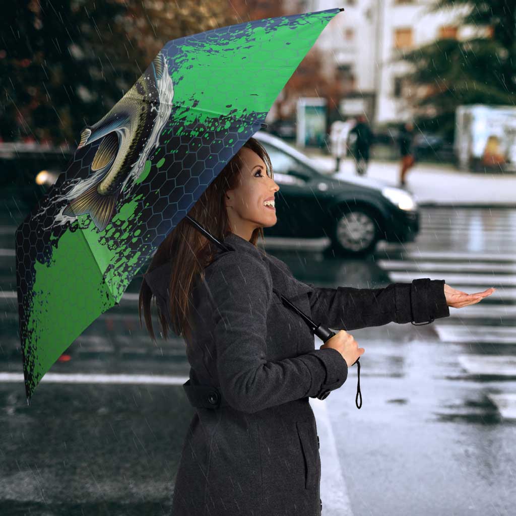 Personalized Bass Fishing Umbrella with Jumping Fish – Green and Black Angler Design - Wonder Print Shop
