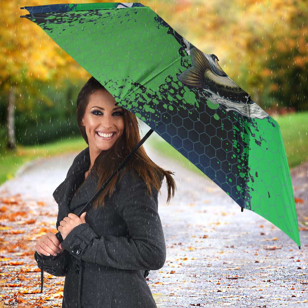Personalized Bass Fishing Umbrella with Jumping Fish – Green and Black Angler Design - Wonder Print Shop