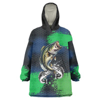 Personalized Bass Fishing Wearable Blanket Hoodie with Jumping Fish – Green and Black Angler Design - Wonder Print Shop