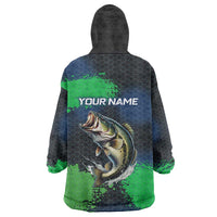 Personalized Bass Fishing Wearable Blanket Hoodie with Jumping Fish – Green and Black Angler Design - Wonder Print Shop