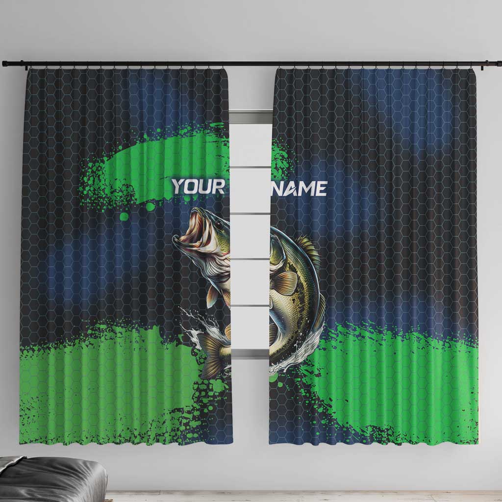 Personalized Bass Fishing Window Curtain with Jumping Fish – Green and Black Angler Design - Wonder Print Shop