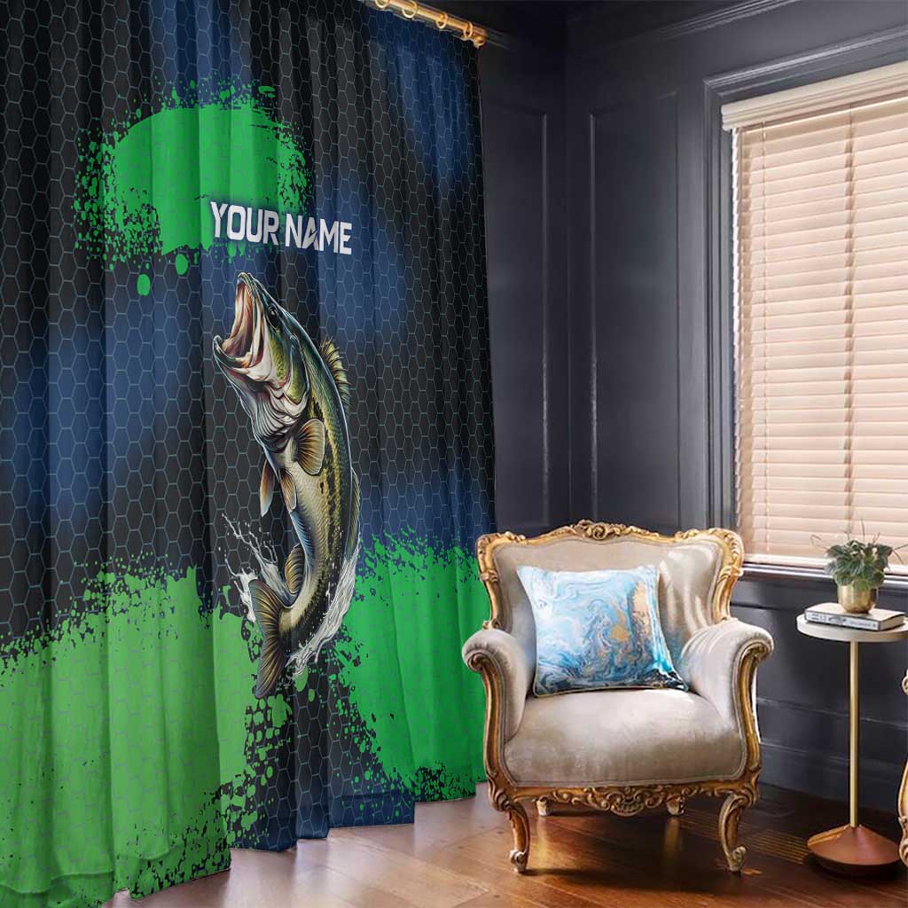Personalized Bass Fishing Window Curtain with Jumping Fish – Green and Black Angler Design - Wonder Print Shop