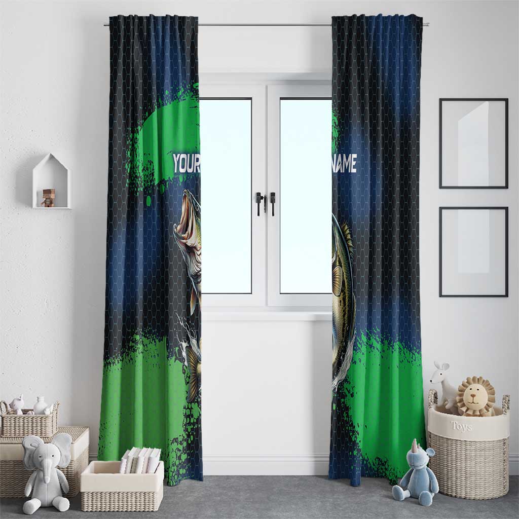 Personalized Bass Fishing Window Curtain with Jumping Fish – Green and Black Angler Design - Wonder Print Shop