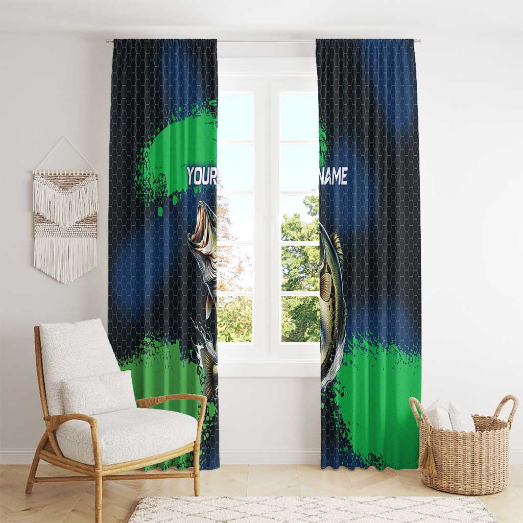 Personalized Bass Fishing Window Curtain with Jumping Fish – Green and Black Angler Design - Wonder Print Shop