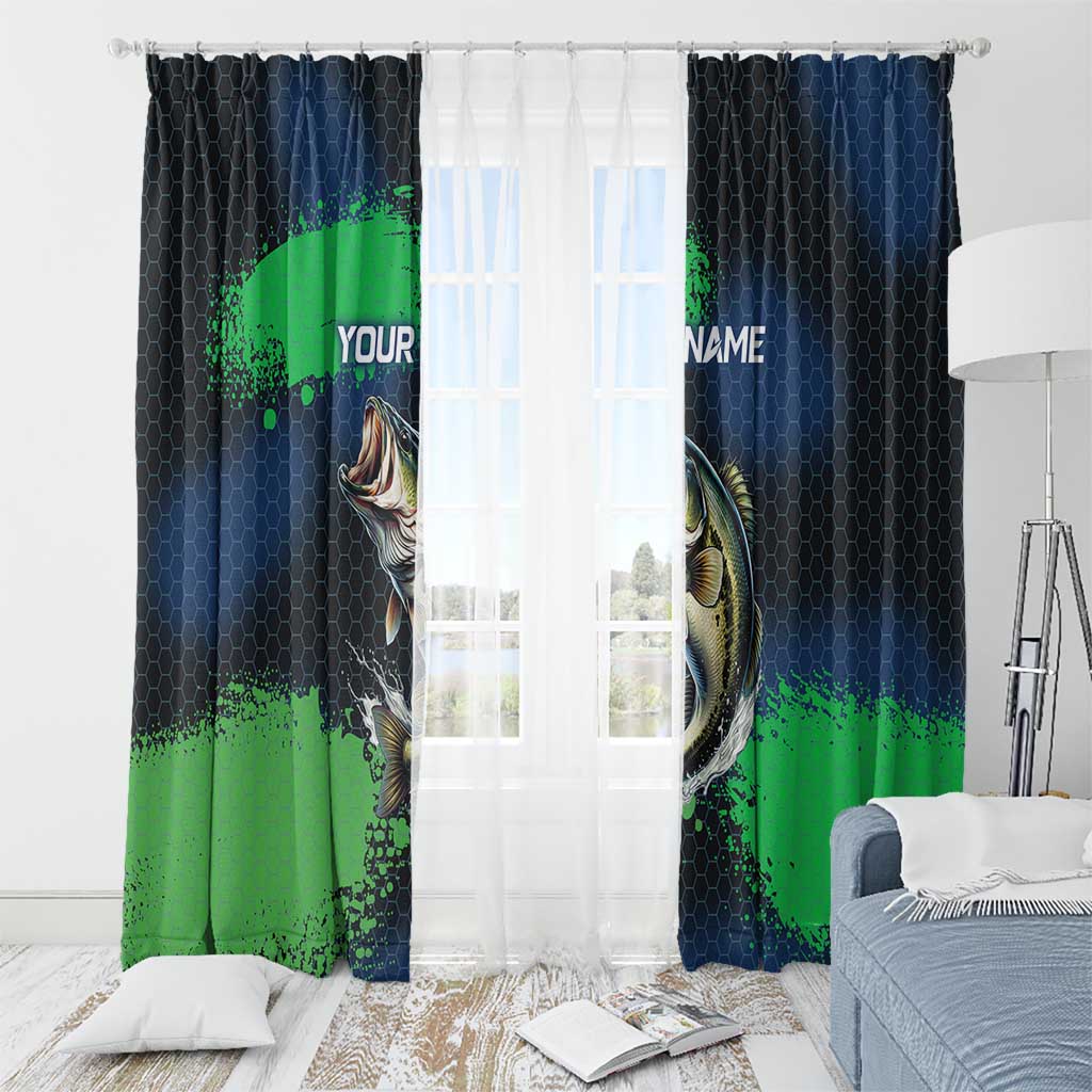 Personalized Bass Fishing Window Curtain with Jumping Fish – Green and Black Angler Design - Wonder Print Shop