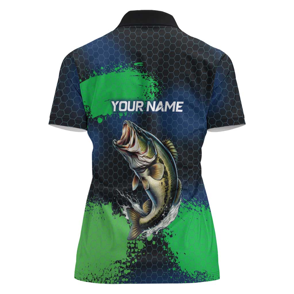 Personalized Bass Fishing Women Polo Shirt with Jumping Fish – Green and Black Angler Design - Wonder Print Shop