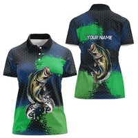 Personalized Bass Fishing Women Polo Shirt with Jumping Fish – Green and Black Angler Design - Wonder Print Shop