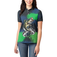 Personalized Bass Fishing Women Polo Shirt with Jumping Fish – Green and Black Angler Design - Wonder Print Shop