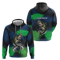 Personalized Bass Fishing Zip Hoodie with Jumping Fish – Green and Black Angler Design - Wonder Print Shop